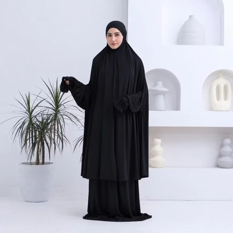 qaydstoreid - Mukena Haji Umroh Berlengan dan Bersaku Bahan Jersey