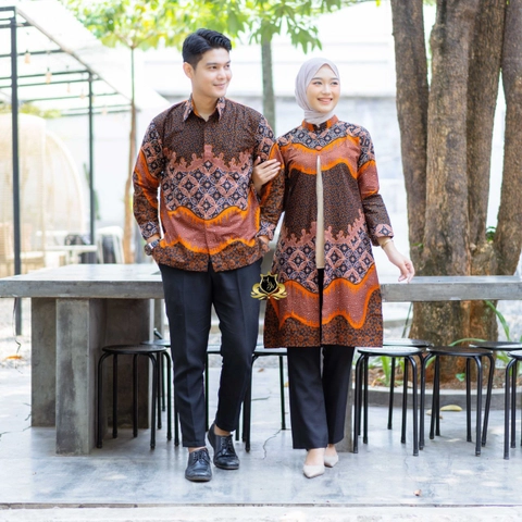 Kois Batik - Batik Couplen Tunik Dan Kemeja Motif shafa orange