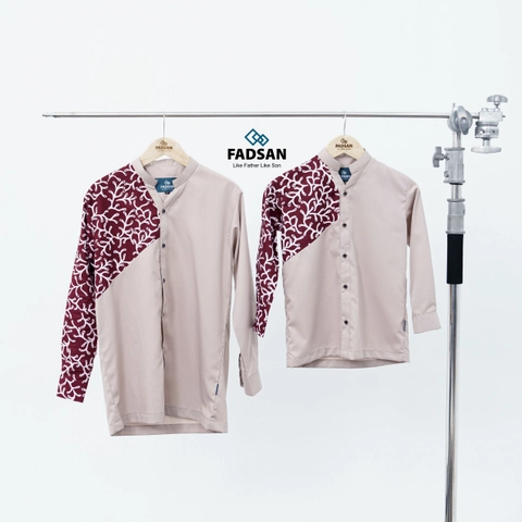 FADSAN - Koko Couple Ayah dan Anak Motif Batik Lengan Panjang Warna Khaki - Anantara Series