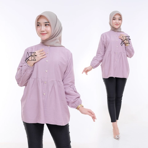 Amha Collection - BLOUSE KEMEJA WANITA RAMPEL BUSUI POLO LINEN