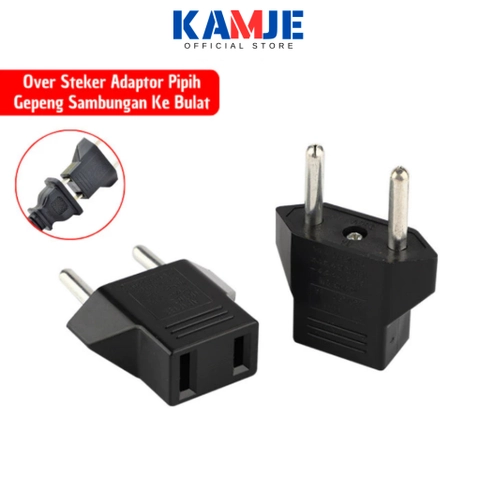 KAMJE Adaptor Kepala Charger Colokan Over Steker Sambungan Listrik Pipih Gepeng Ke Bulat Converter