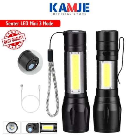KAMJE Senter Led Super Terang Jarak Jauh Swat Mini Zoom Police COB Rechargeable 3 Mode KMJ055