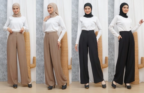 Syahrinda [TA] - Celana Long Kulot Katun Zarania Silky Crinkle JUMBO / Standar Bigsize 023
