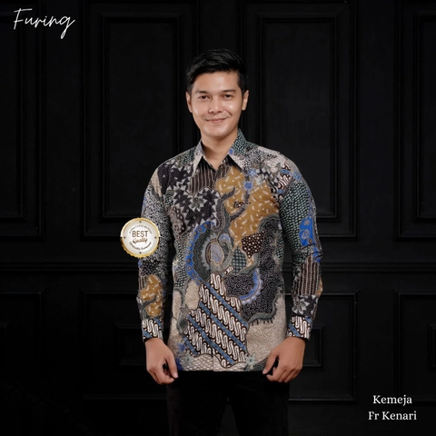 Kois Batik - Kemeja batik lapis furing dewasa birukombinasicoklat