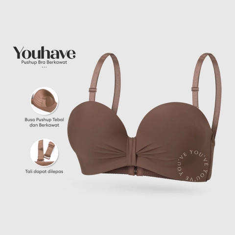 Youhave - BH Bra Seamless Lembut Bra Cup C Busa Sedang Push Up Kawat Kait 3 Bra Tali Bisa Dilepas 100231