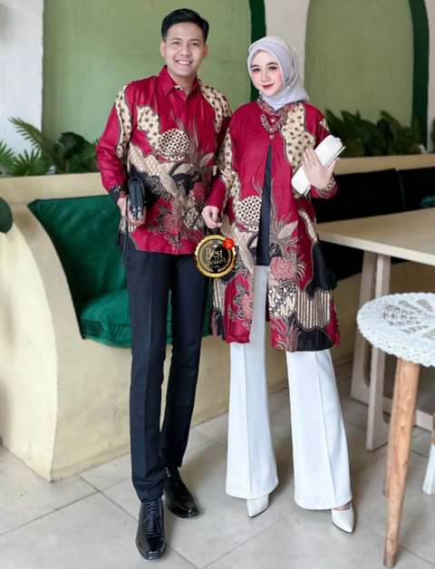 Kois Batik - Batik Tunik dan Kemeja Kembar Couplen Pria Dan Wanita Boleh dipisah ya Motif larasati