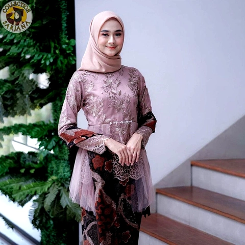 COLLECTION SARJANA - TERBARU - Batik Couple Gina - FREE SELENDANG - Kebaya Brokat Tille Mutiara Keba
