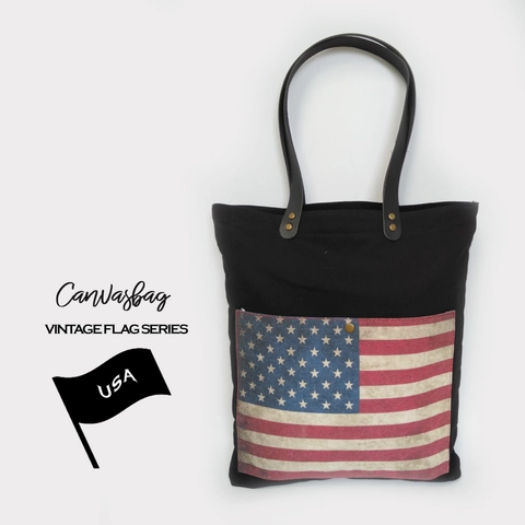 Dewani - Dewani Totebag Canvas Hitam FLG-USA Tas Wanita Seri Bendera