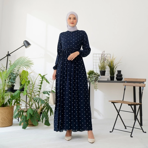 Lusianasae - Yasmin dress Syari Muslimah warna NAVY bahan Rayon Viscose Premium Busui Friendly