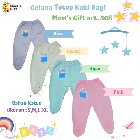 Moms Gift 508 Celana Panjang Bayi Model Tutup Kaki Bayi Baru Lahir Bahan Katun Motif Polos