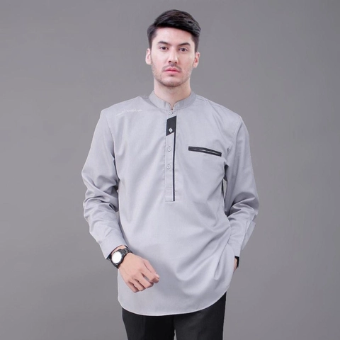 Khisna collection - Kemeja koko pria dewasa modern lengan panjang simpel modern free peci rajut motif abizar