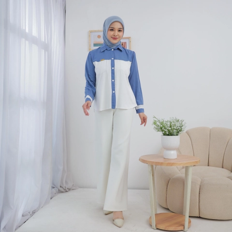 Sseolshop - Kemeja Layla Twon Tone Oversize / Kemeja Kantor Kasual Jumbo Lengan Panjang