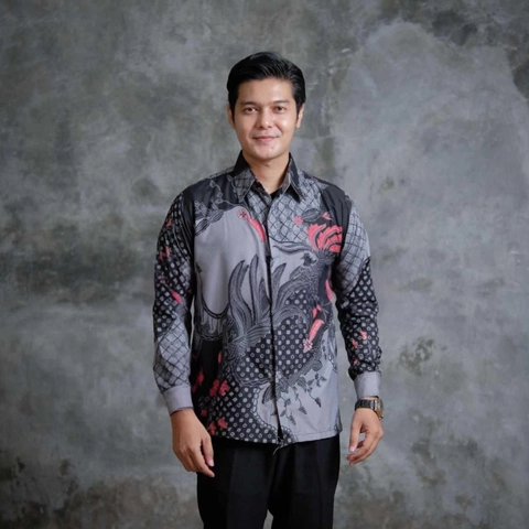 Kois Batik - Batik pria dewasa lengan panjang kekinain notif gagak abu