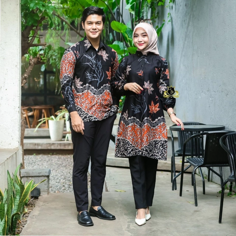Batik Alfin - New baju baju atasan batik pria dan wanita motif teratai hitam model terbaru