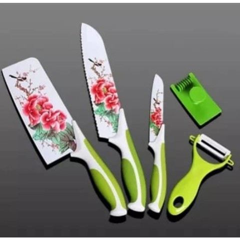 Galeripuko - Knife Set 5 Pcs + 1 Ceramic Peeler Motif Bunga