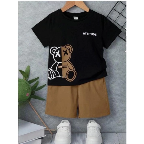Badia Kids Fashion - Setelan Set Anak Attitude Unisex Kaos dan Celana Pendek Anak Unisex