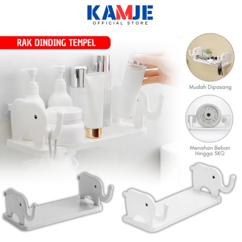 KAMJE Rak Gantung Dinding Tempel Kamar Mandi Dapur Tanpa Paku Serbaguna Motif Gajah KMJ255