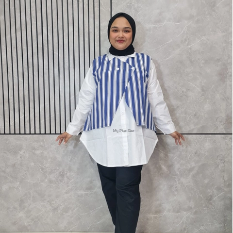 My Plus Size - Kemeja Rompi Salur Modern Jumbo Wanita 3846 / Kemeja Vest Jumbo / Ld 125 cm / 135 & 142 cm