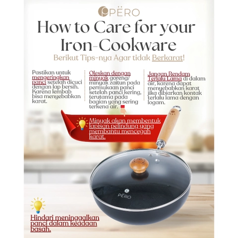 Pero Indonesia - Pero Bear Wok Pan Iron Black with Lid Wok Pan Wajan Penggorengan Deep Frying