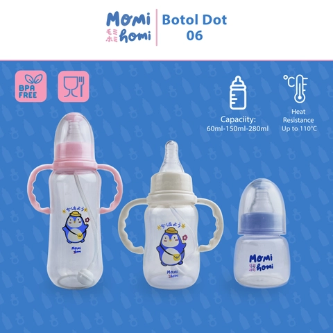 MOMI HOMI - Botol Dot Susu Bayi 06 - 60ML / 150ml / 280ml Set Gagang Sedotan Anti Colic