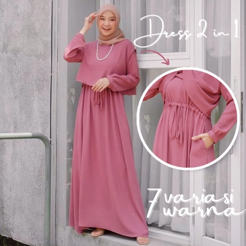 Jembar - Shelia Dress 2in1 Gamis Remaja Serut Crinkle Airflow Terbaru