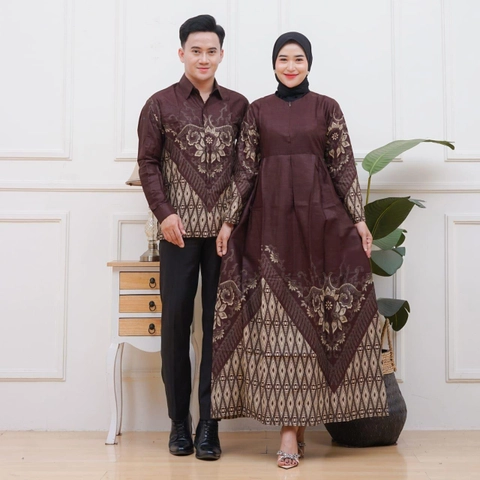 Kois Batik - Batik Coupel pria dan wanita gamis kemeja dapat dibeli terpisah motif wajik mahogany