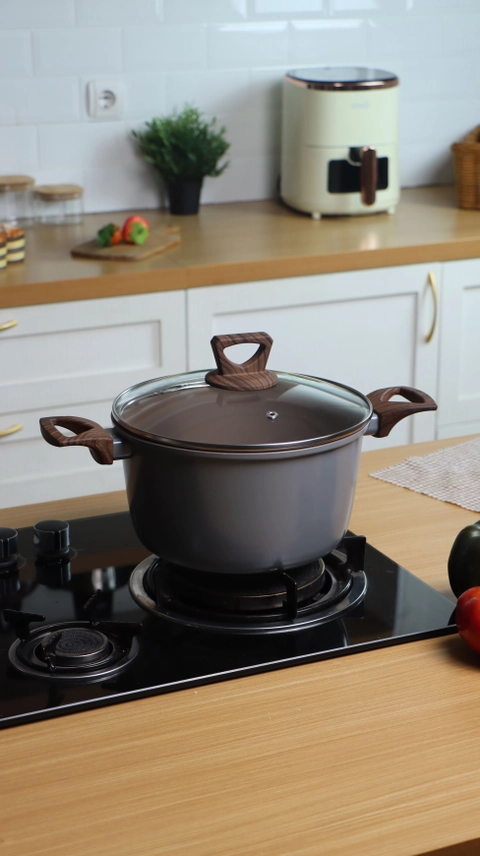 Cypruz Official - Cypruz Panci Anti Lengket + Tutup Casserole High Hercules Series Grey 20cm PI-1015