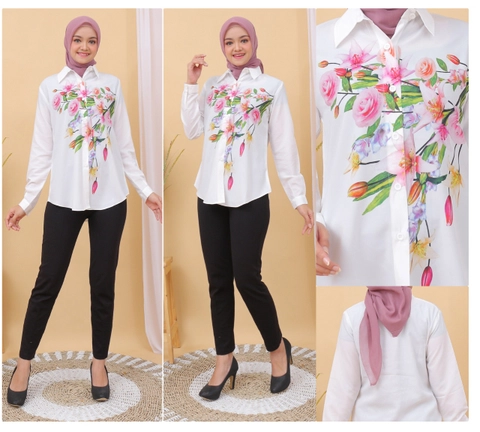 Syahrinda [TA] - Kemeja Atasan Wanita Syahrinda Motif Bunga Rose Tulip Standar