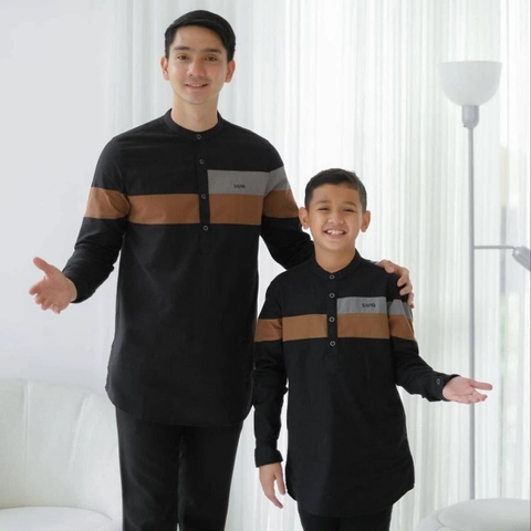 Kois Batik - Baju koko coupel pria dewasa dan anak kekinian free peci rajut motif raden hitam
