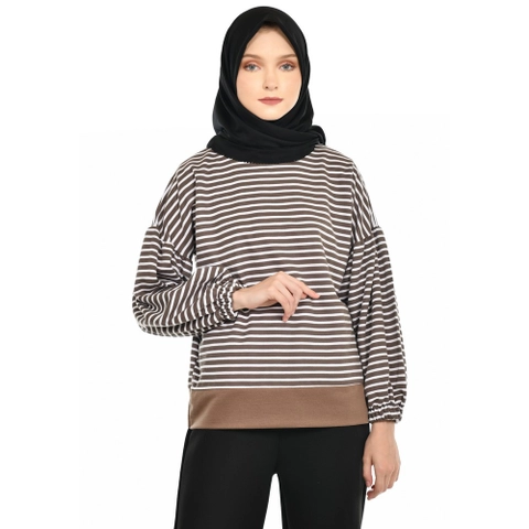 Mybamus - Balloon Stripe Wrinkle Tops M15315 R51S5