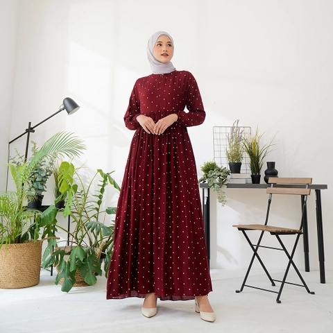 Lusianasae - Yasmin dress Syari Muslimah warna MAROON bahan Rayon Viscose Premium Busui Friendly