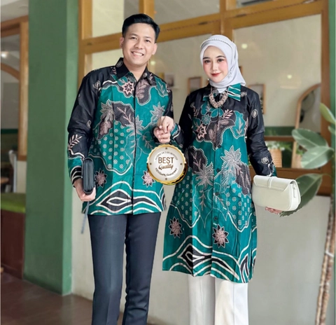 Khisna collection - Couple wanita pria dewasa batik hijau cantik