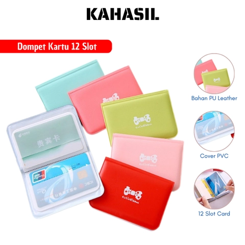 KAHASIL - Dompet Kartu Wanita Kecil Mini Lucu Card Holders PU Leather PVC 12 Slot