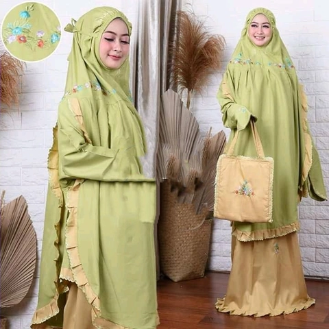 SRIAYU COLLECTION - Mukena Dewasa Bordir Tangan Panjang Katun Mikro