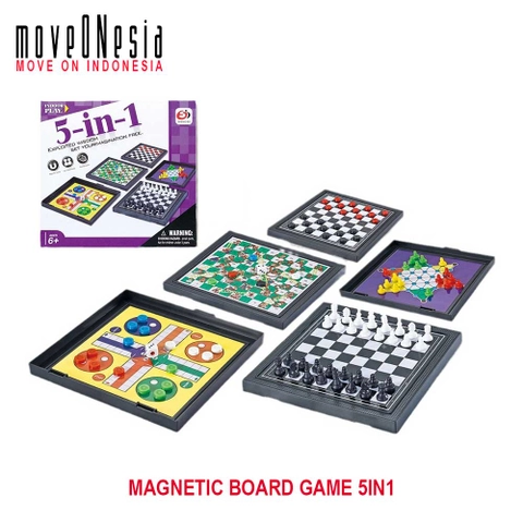Moveonesia - Magnetic Board Game 5in1 Permainan Papan Catur Magnet Game Ludo Mainan Anak Ular Tangga