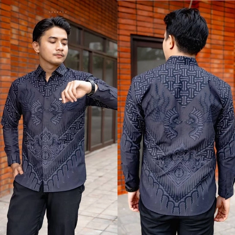 Batik Alfin - Kemejan Batik pria dewasa Lengan panjang motif Gagak kembar modern terbaru