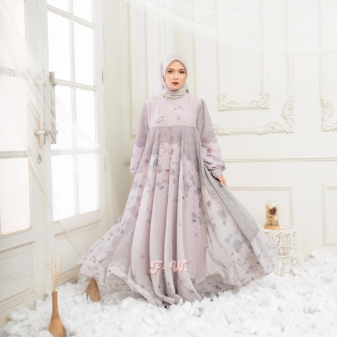 Sakura Baru - Sakura Baru X FnW - Dress Nazma Babydoll Motif Printing Kondangan Stylish Elegan