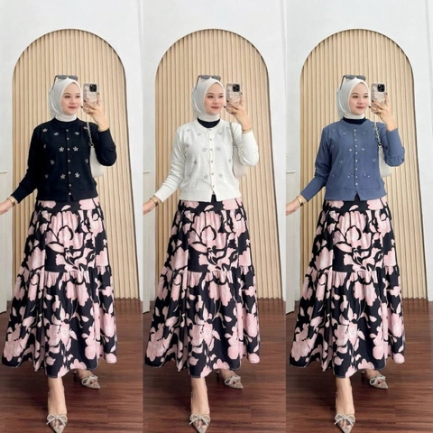 Khisna collection - Set rok knit Debynan kekinian