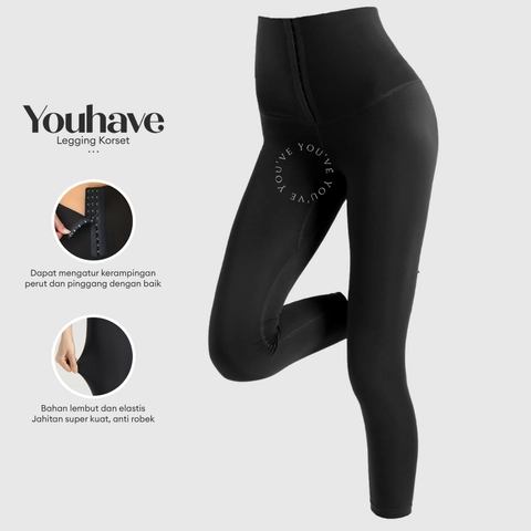 Youhave - Celana Legging Korset Kait 10 High Waist Gym Sport Celana Senam Wanita Polos Yoga Y00008
