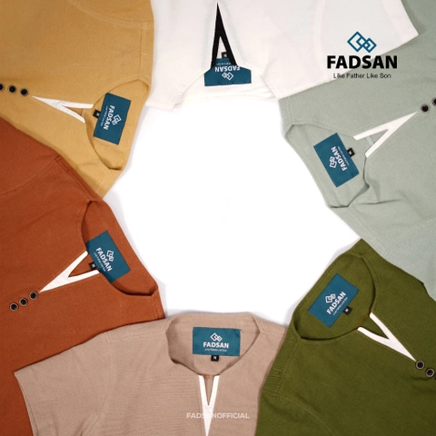 FADSAN - Kemeja Polos Couple Ayah dan Anak Laki-Laki V-Neck Warna Teracotta - Vee Series