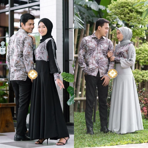 Batik Couple Gamis Netty Kualitas Butik Bahan Kain Babydol Armani Premium Khusus Couple