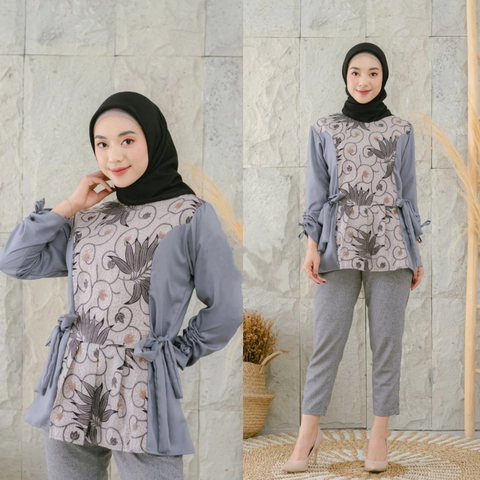 Kois Batik - Atasan Batik Wanita Blouse Katun Kombinasi Moscrepe Motif adela
