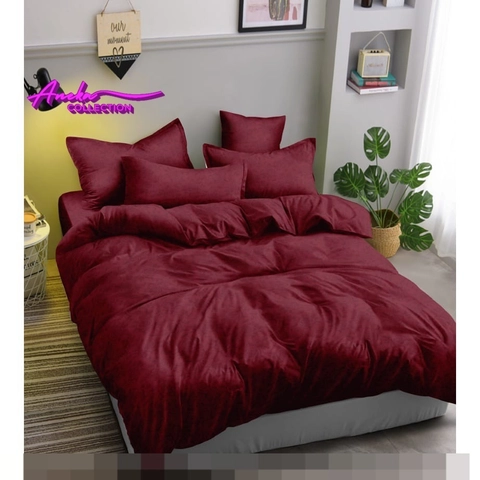 Aneka Collection - SPREI BEDCOVER SET UKURAN SPREI 180 RUMBAI SIZE NO 1 KASUR KING - EMBOS MAROON