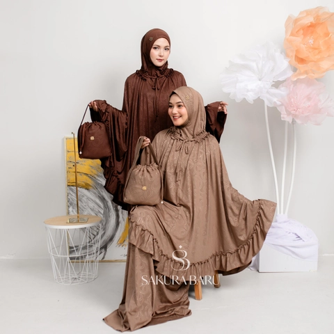 Sakura Baru - [New Launching] Celine Evangelista - Mukena Jumbo Salsabila Smock Jaguar Strechy Motif
