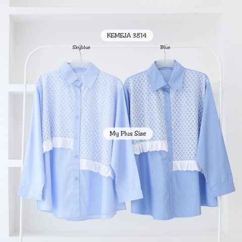 My Plus Size - Kemeja Jumbo Wanita Katun Salur Mix Brukat 3814 Ld 125/135 & 145 cm