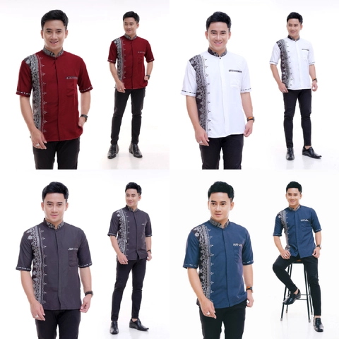 Batik Alfin - Baju koko muslim pria dewasa Lengan pendek kombinasi bordir model terbaru