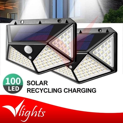 V Lights - Lampu Sensor Gerak Tenaga Surya 100 LED Lampu Dinding Taman