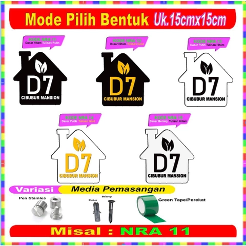 Papan Nomor rumah Acrilic Motif Daun akrilik type Home series minimalis Ukuran 15cm x 15cm