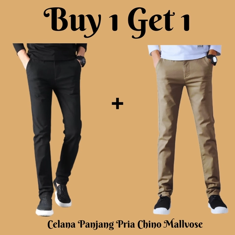 MALLVOSE - [Buy 1 Get 1] Celana Chino Panjang Pria Mocca Black Grey Pants