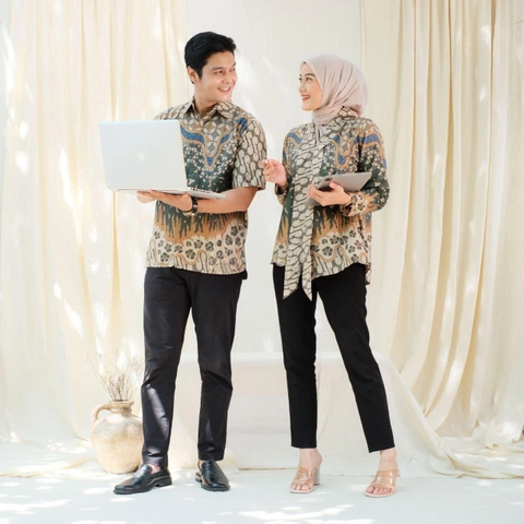 Kois Batik - Atasan Batik Coupel Blouse Wnita Dan Hem Pria Baru Motif Kejora hijau